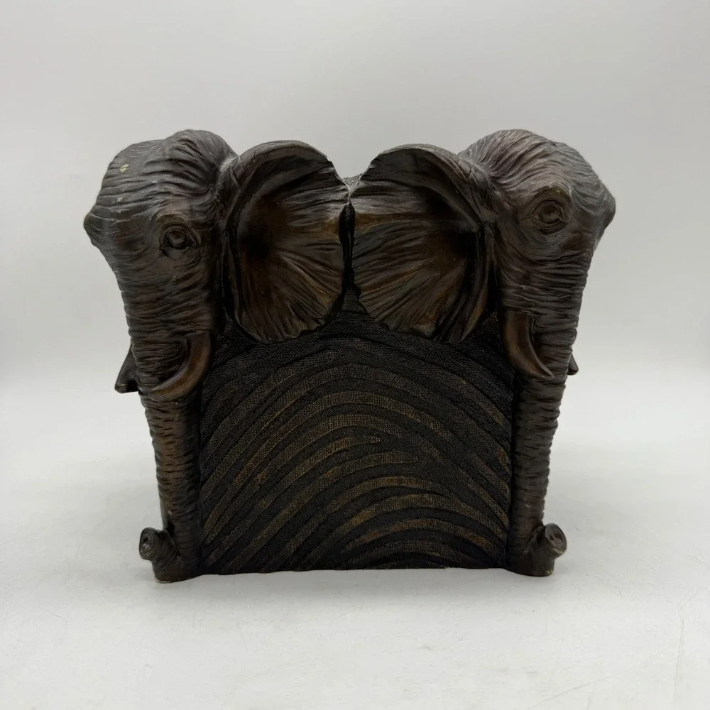Elephant Tissue Box Cover Vintage Bronze Tone Safari Pattern Rare Zoo